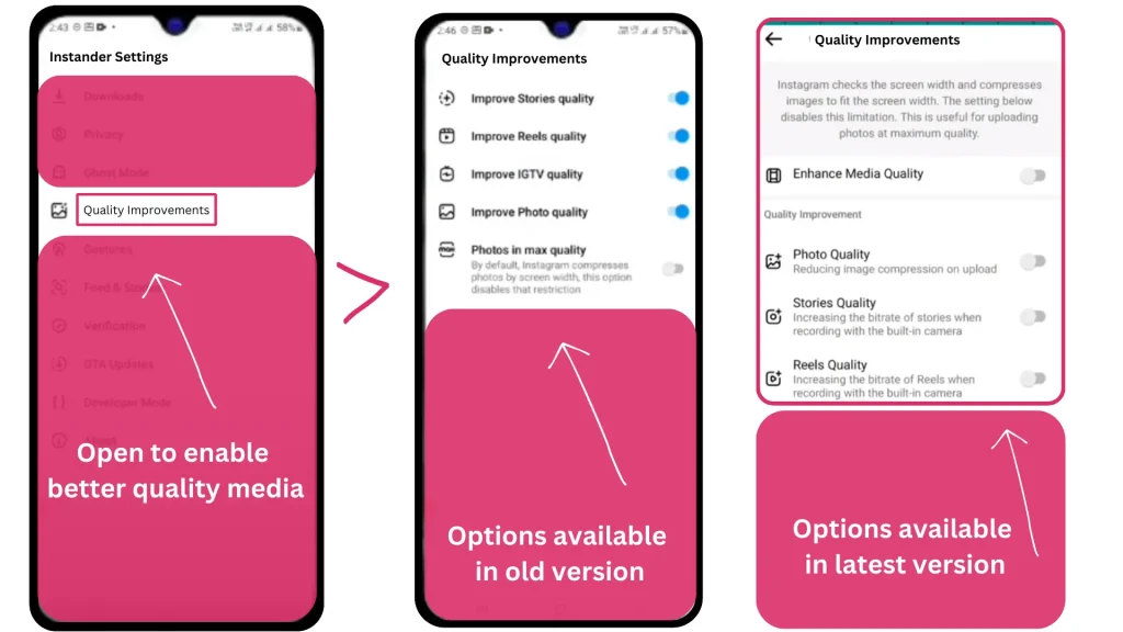 Instander quality improvement settings