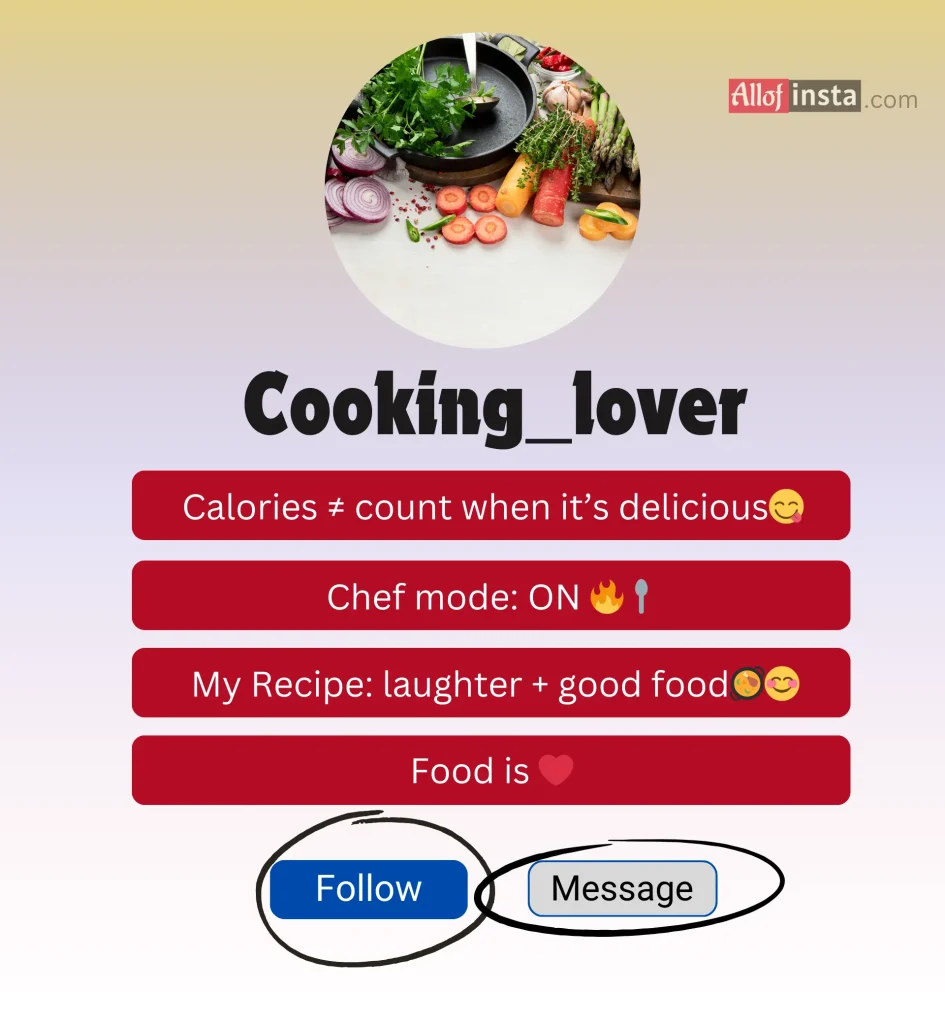 cooking and food bio for instagram for girl