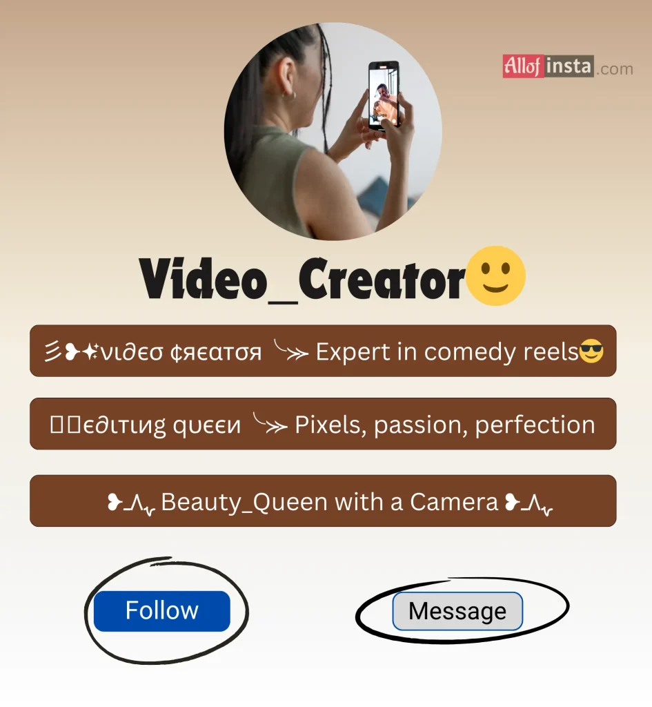 video creator bio for Instagram girl